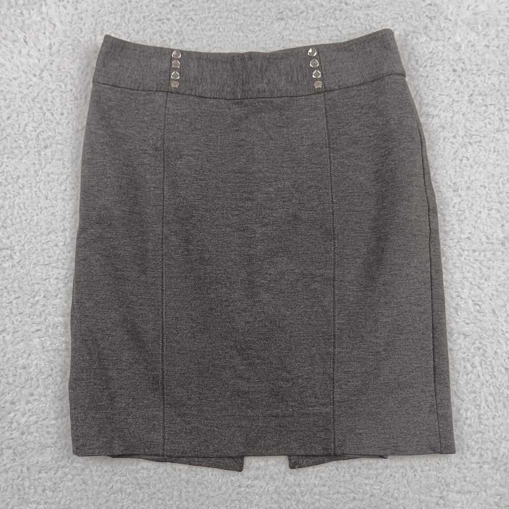 White House Black Market Pencil Skirt Women 4 Gray Studded Knee Length RN 111459